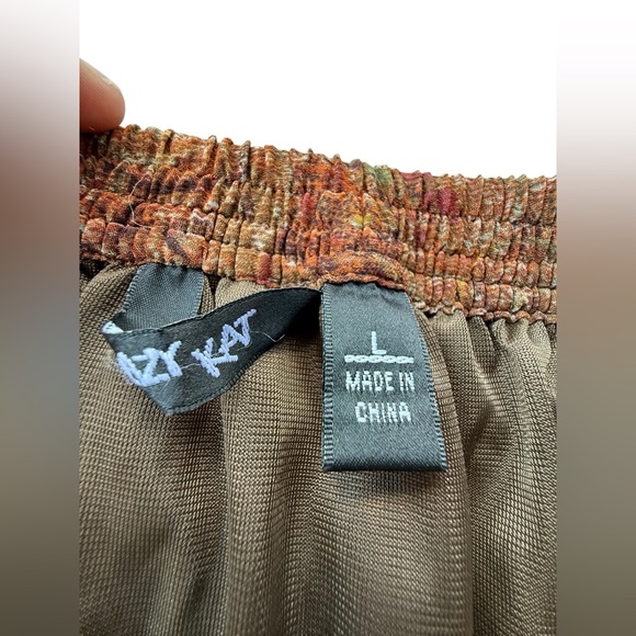 Y2K Brown Orange Abstract Midi Ruffle Skirt Large Boho Hippie Festival - Picture 5 of 6